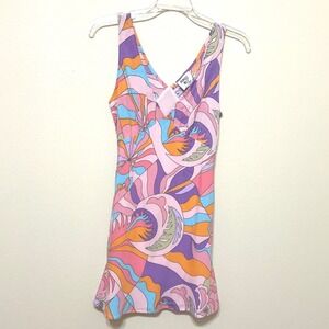 Princess Polly Nellie Mini Dress US‎ 2 Pink Purple Orange Abstract Print V Neck